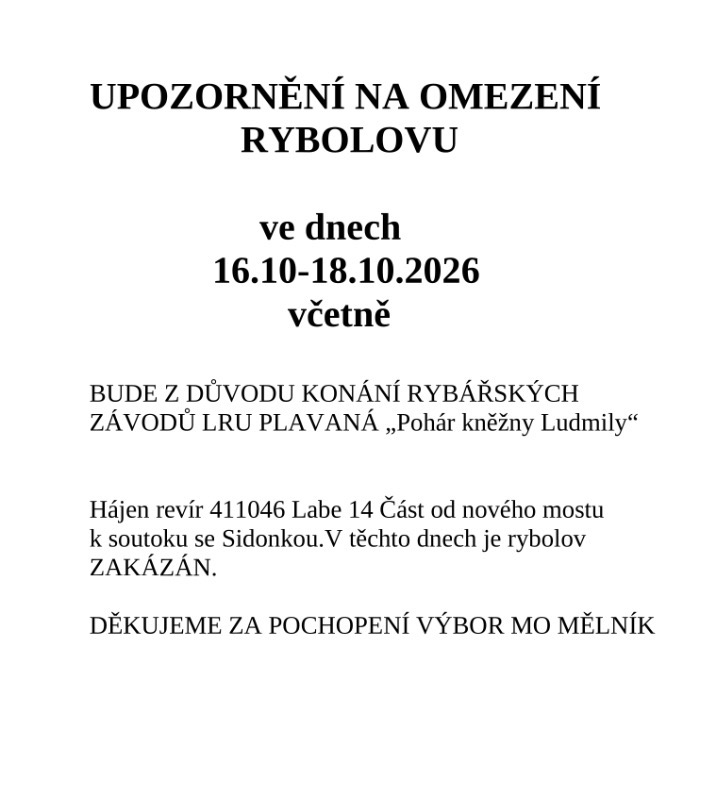 Omezení rybolovu na části Labe